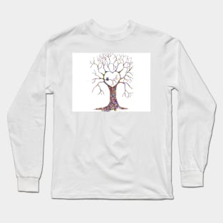 Birds in a Colourful Heart Shaped Tree (2) Long Sleeve T-Shirt